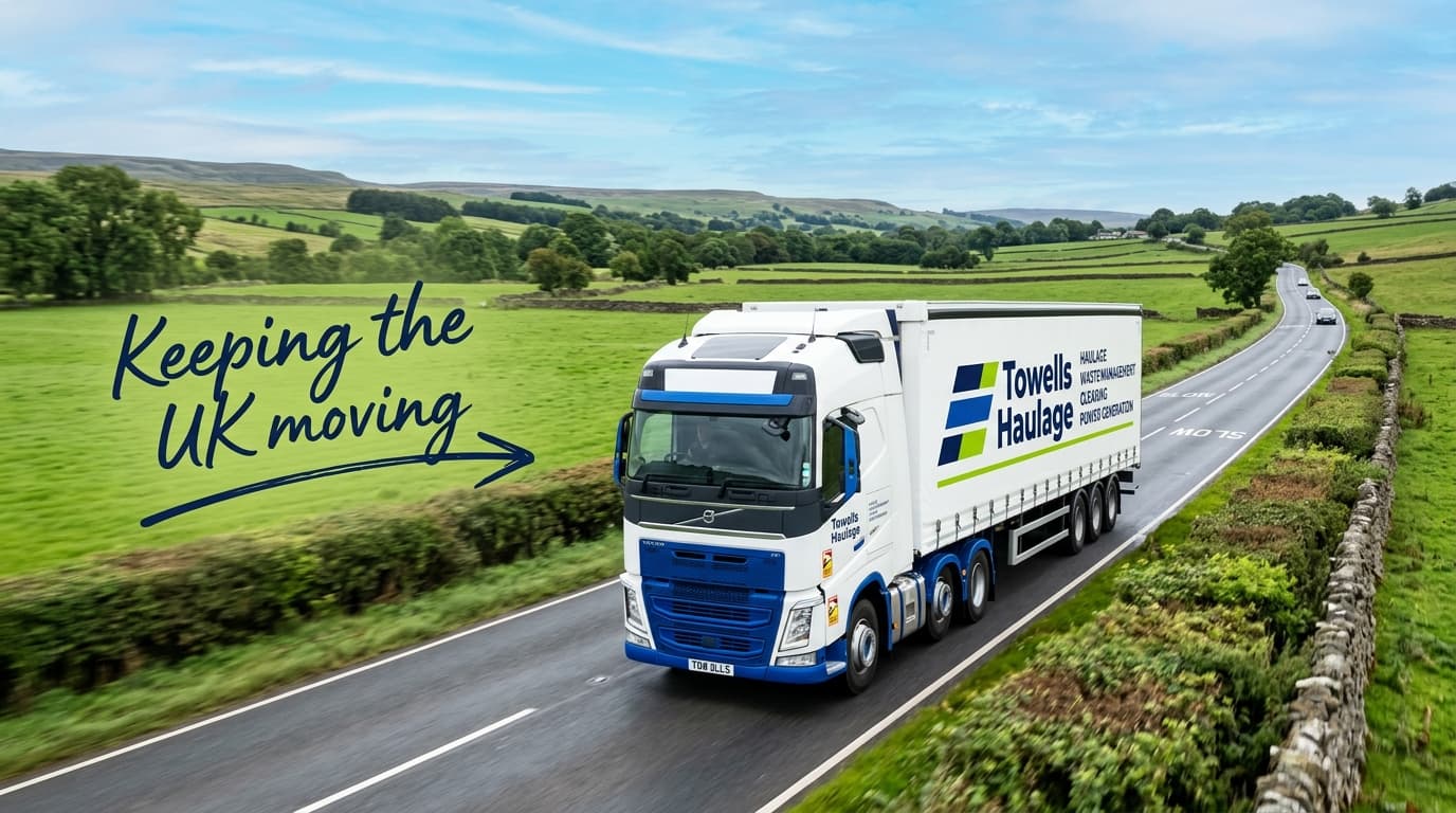 Towells Haulage modern Volvo truck driving on UK road